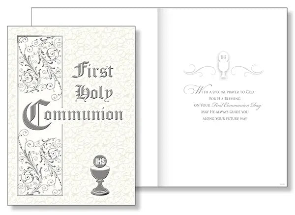 Holy Communion Card Silver Foil Embossed CBC Distributors