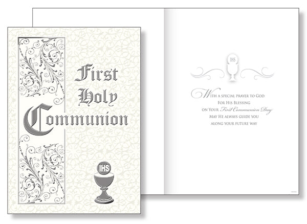 Holy Communion Card Silver Foil Embossed