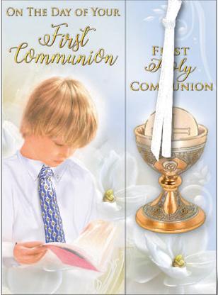 Holy Communion Bookmark Card For A Boy -  With Ribbon