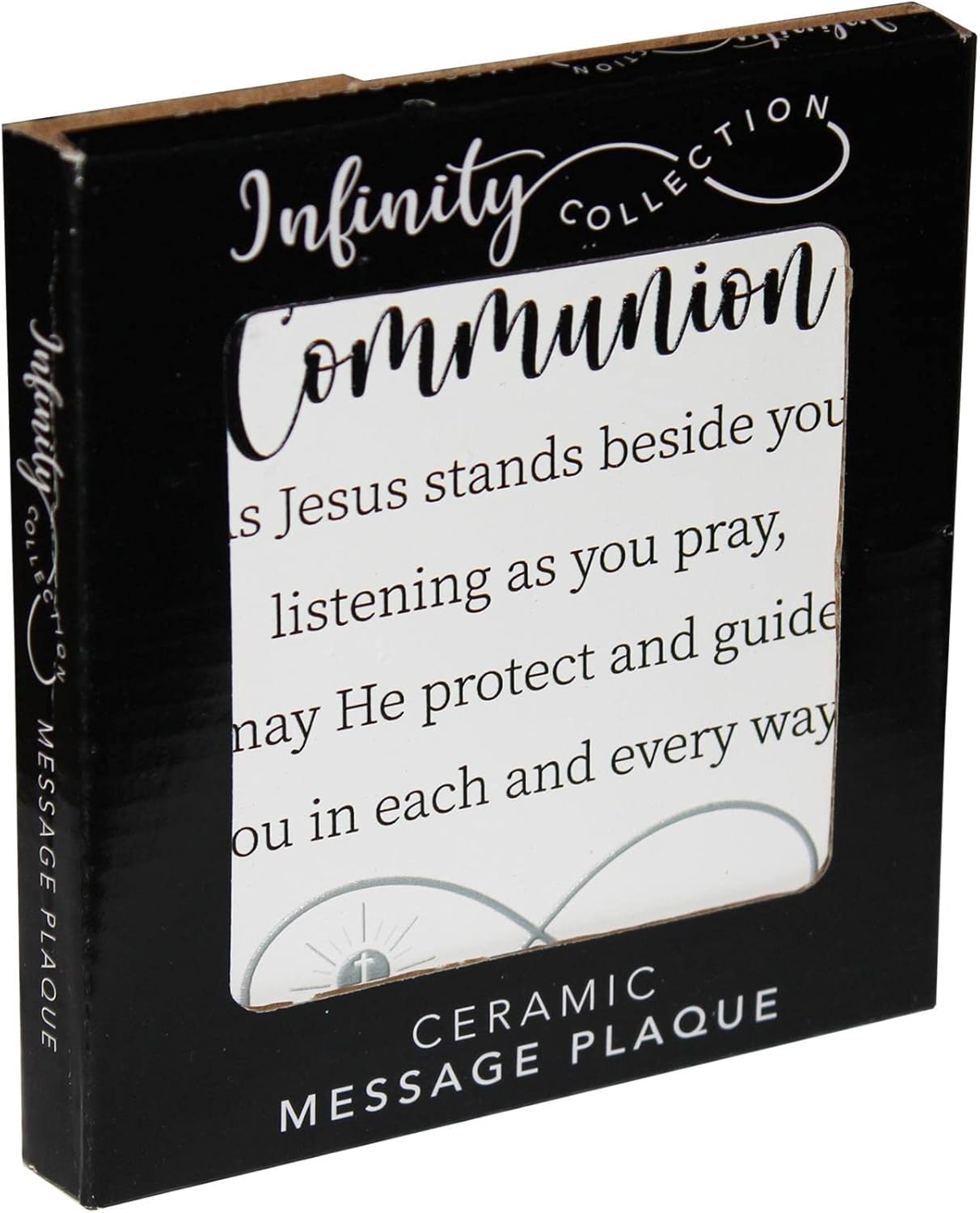 First Holy Communion Ceramic Message Plaque, 12 x 14 cm, White and Black, Standing or Wall Mount