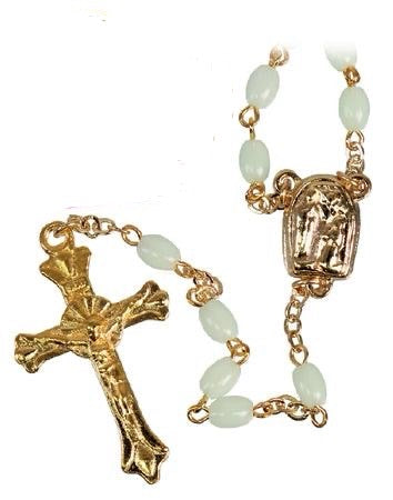 Adult Glass Rosary - Luminous Oval Bead With A Lourdes Holy Water Junction CBC Distributors