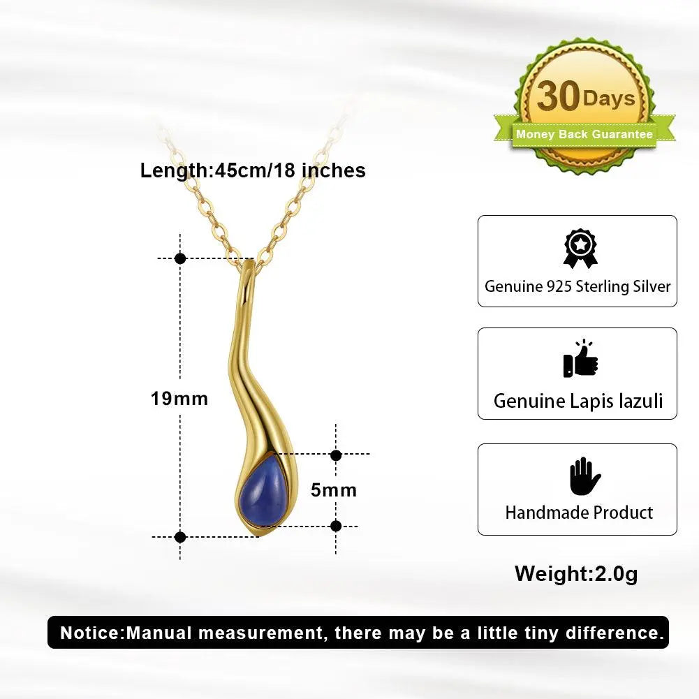 FWF Tear Drop Real Natural Stone - 14K Gold Plated 925 Sterling Silver Pendant & Chain Faith With Finesse