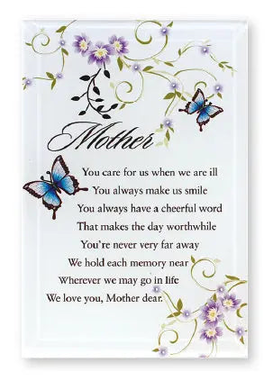 Mother Glass Plaque - Flowers and Butterflies CBC Distributors