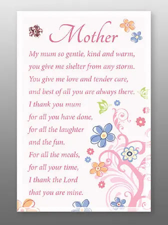 Mother Glass Plaque - Pink Background With Colourful Flowers CBC Distributors