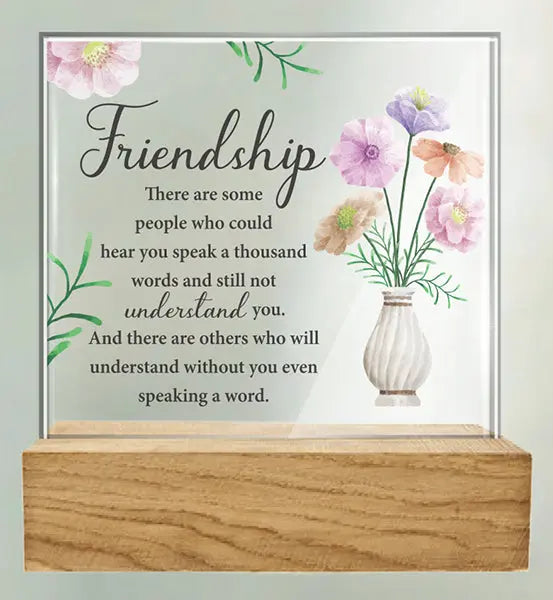 Friendship - Glass Plaque With Wood Base CBC Distributors