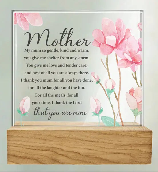 Mother Glass Plaque With Wood Base CBC Distributors