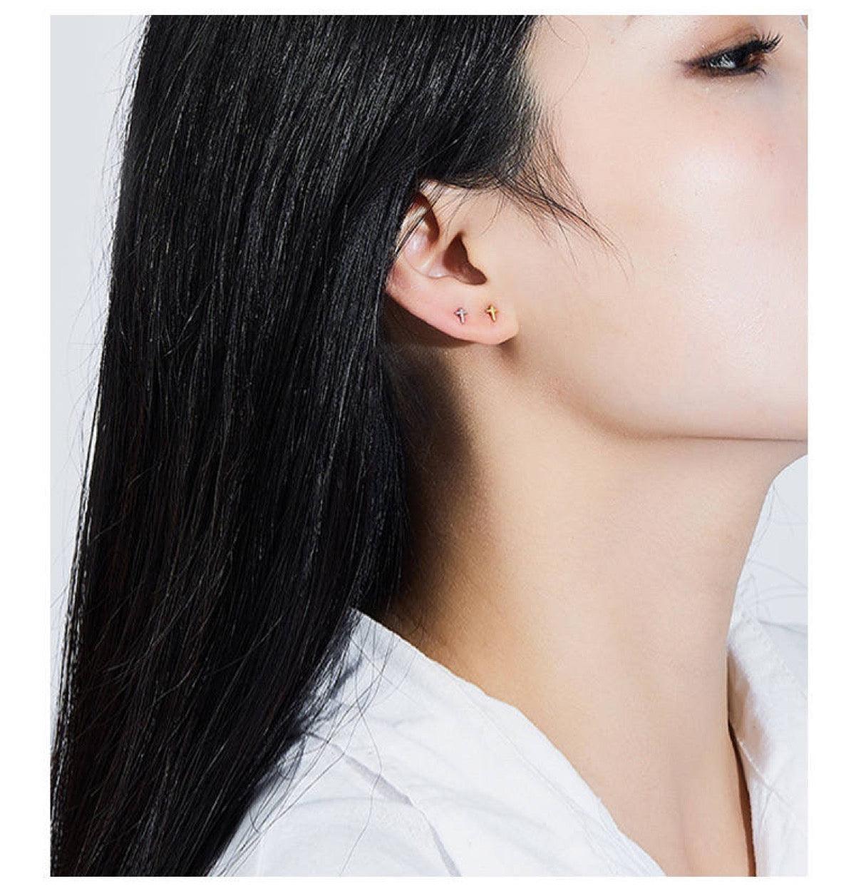 FWF Small Dainty Sterling Silver Cross Earrings Faith with Finesse