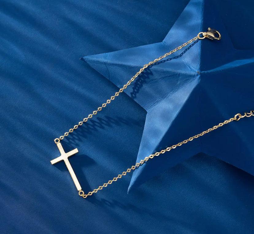 FWF Sterling Silver - 14K Gold Plated Cross Charm Bracelet