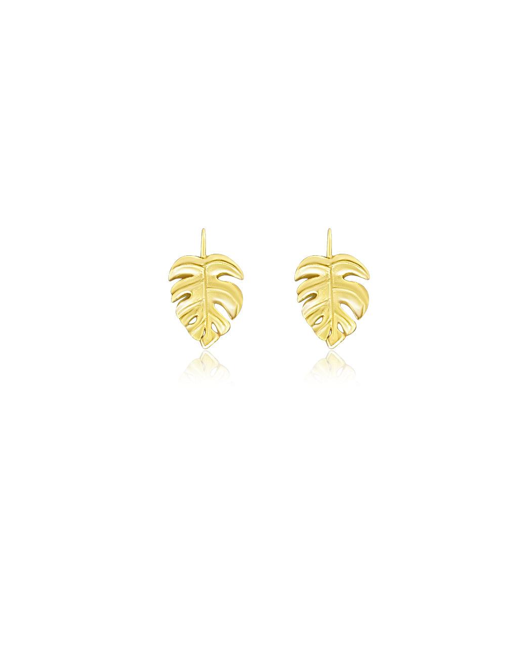 FWF Yellow plated Gold S925 Large Leaf Earrings