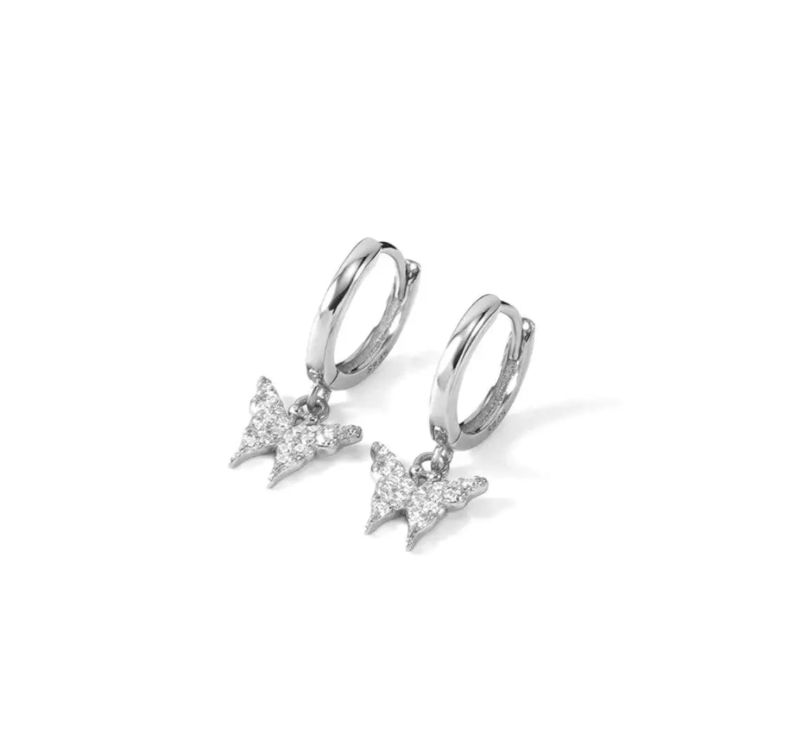 FWF S925 Sterling Silver Butterfly Hoop Earrings With Cubic Zirconia Faith With Finesse