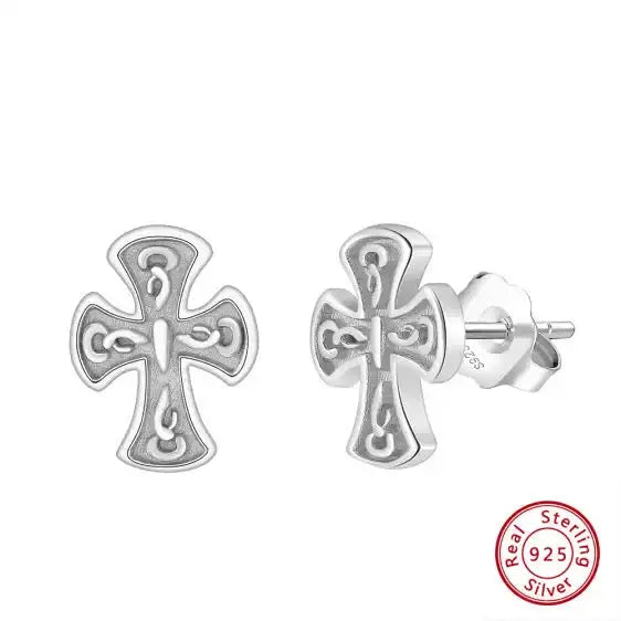 FWF Sterling Silver Minimalist Cross Stud Earrings Faith With Finesse