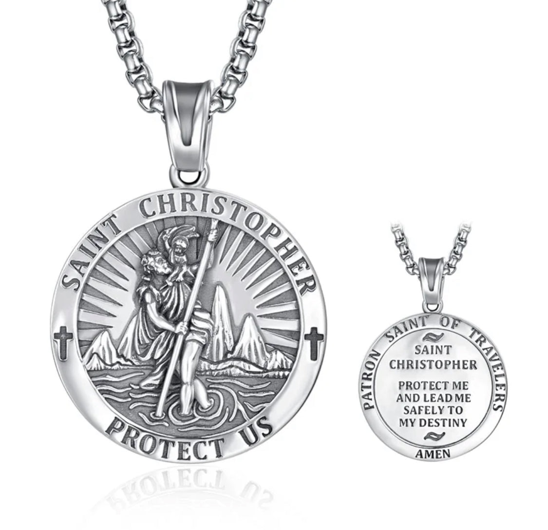 St Christopher Sterling Silver Pendant Necklace Faith With Finesse