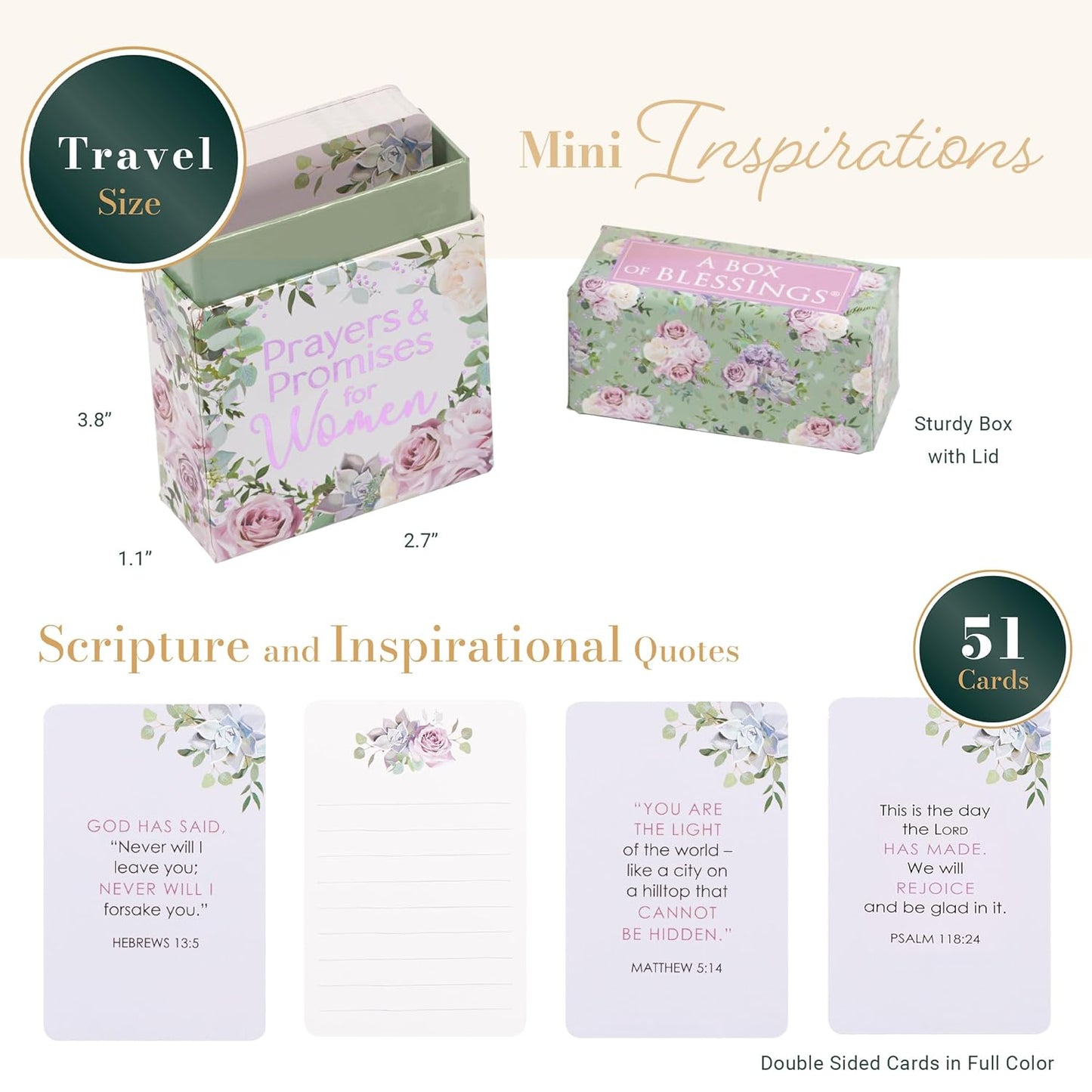 Prayers & Promises for Women Box of Blessings (50 Double Sided Prayer Cards) Christian Art Gifts