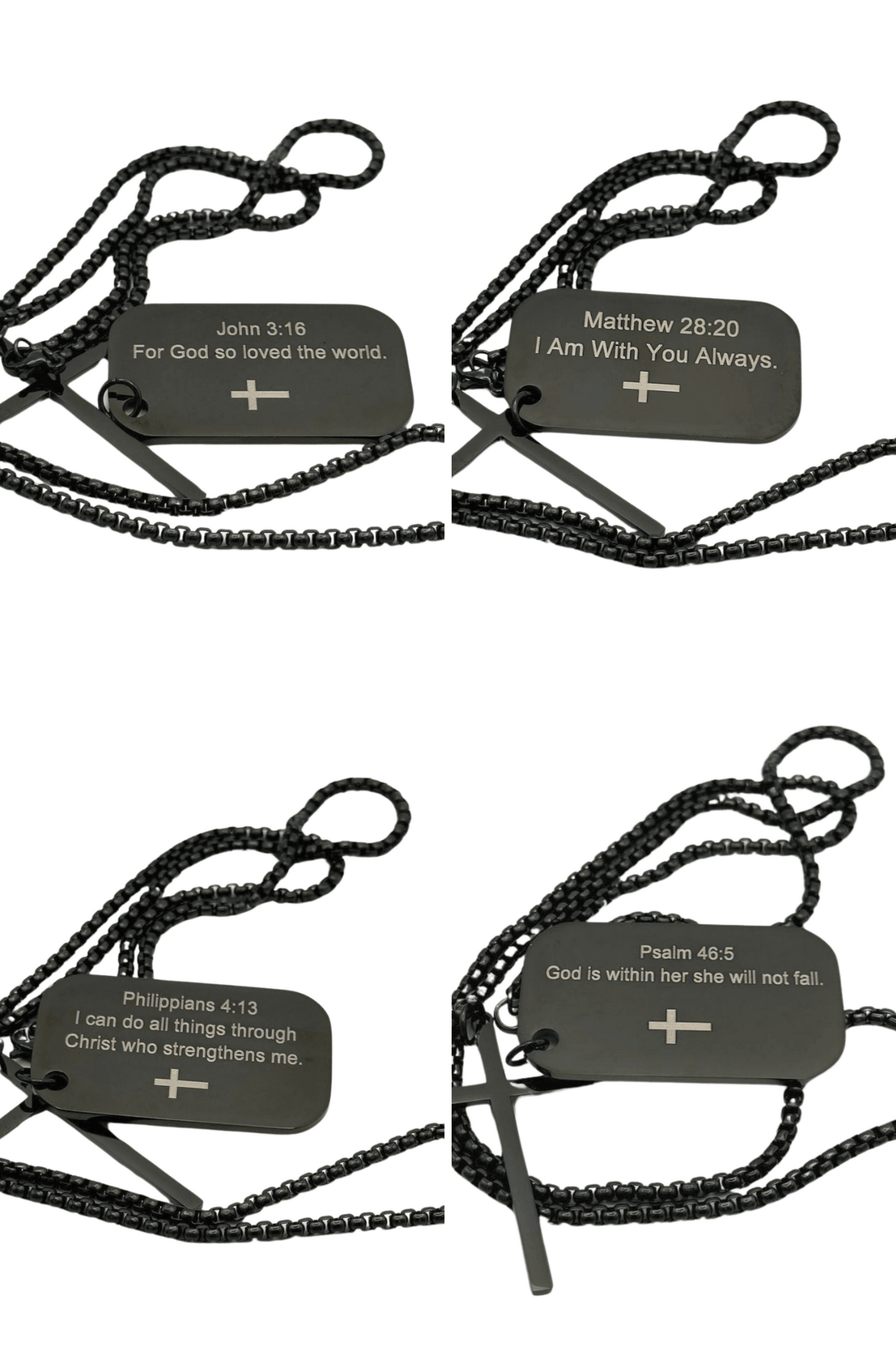 FWF Mens Black Stainless Steel Dog Tag With Cross Necklace With Extracts from Scriptures