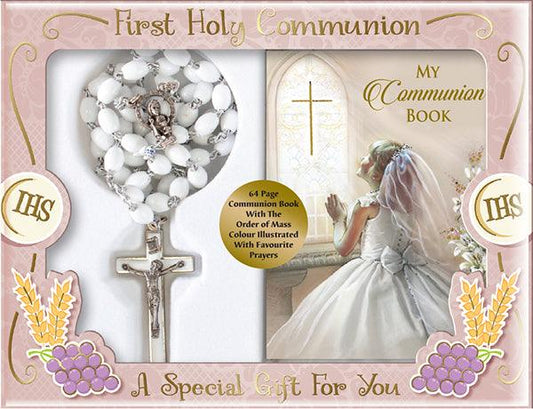 Girl Holy Communion Plastic Rosary And Prayer Book.