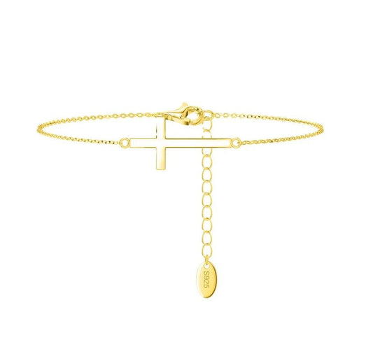 FWF Sterling Silver - 14K Gold Plated Cross Charm Bracelet